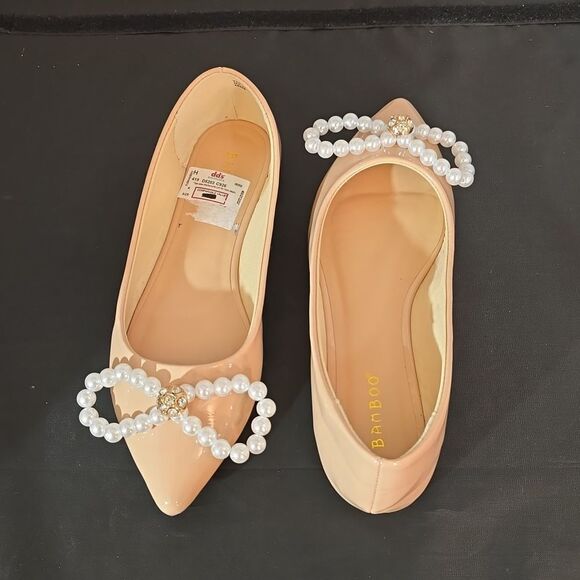 BRAND NEW BAMBOO PEARL STUDDED BOWNOT POINTED TOE FLAT SHOE G1 - Picture 4 of 14